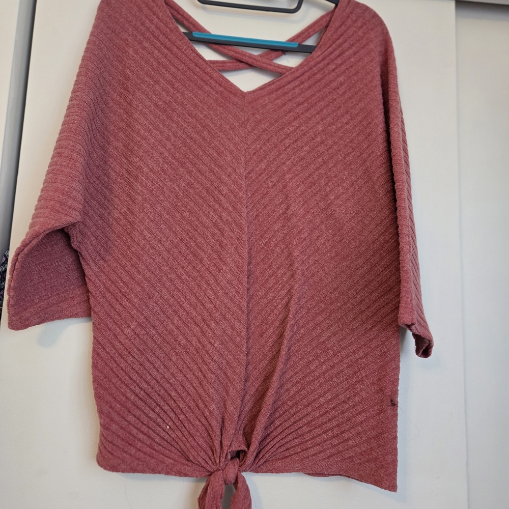 Crisscross Tie-Front Ribbed Top - Dusty Rose